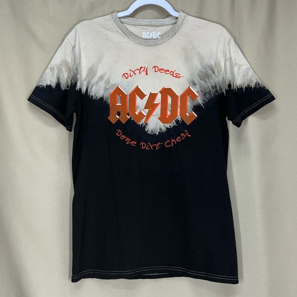 AC/DC two tone bleach dyed crew neck cap sleeve rocker t-shirt - Picture 5 of 8